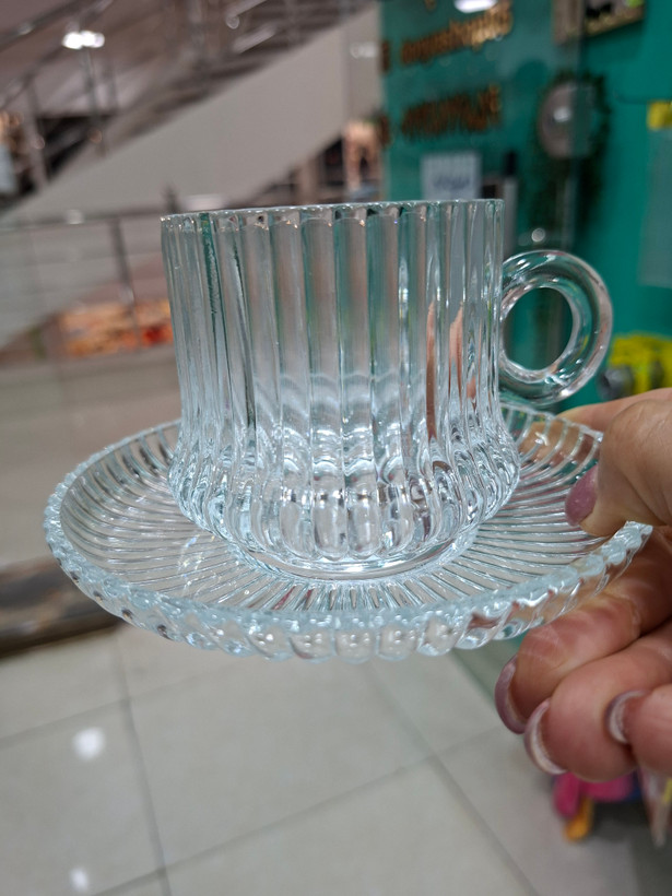 فنجان و نعلبکی چایخوری جنس بلور مارک بیمیکس