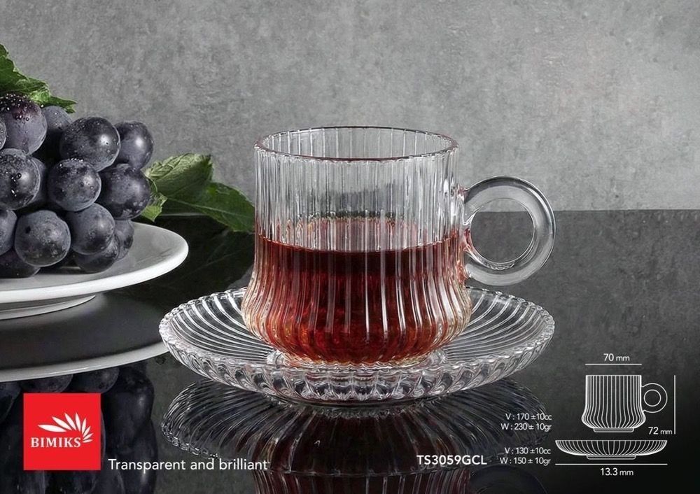 فنجان و نعلبکی چایخوری جنس بلور مارک بیمیکس